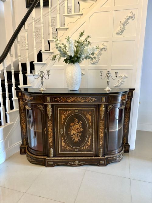 OUTSTANDING QUALITY ANTIQUE VICTORIAN EBONISED AND INLAID FLORAL MARQUETRY CREDENZASIDEBOARD - ADDITIONAL PHOTO 12