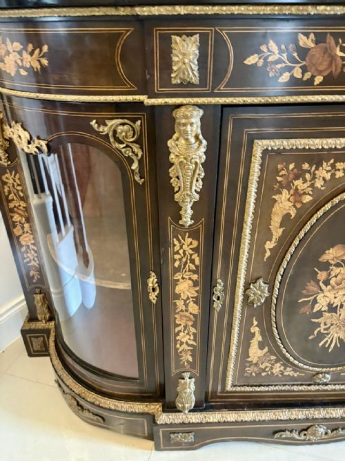 OUTSTANDING QUALITY ANTIQUE VICTORIAN EBONISED AND INLAID FLORAL MARQUETRY CREDENZASIDEBOARD - ADDITIONAL PHOTO 13