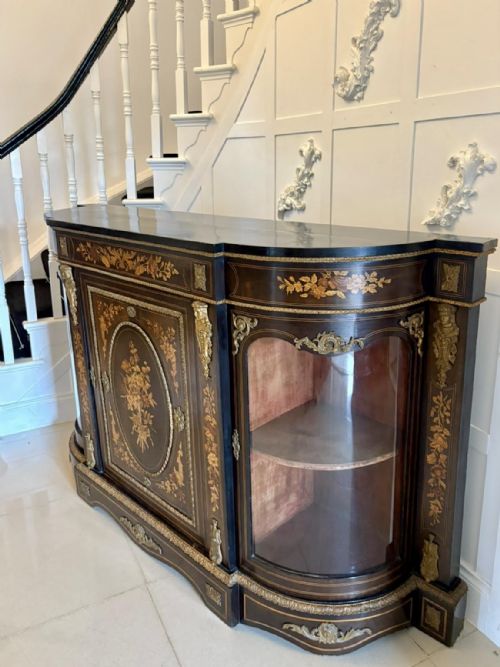 OUTSTANDING QUALITY ANTIQUE VICTORIAN EBONISED AND INLAID FLORAL MARQUETRY CREDENZASIDEBOARD - ADDITIONAL PHOTO 14