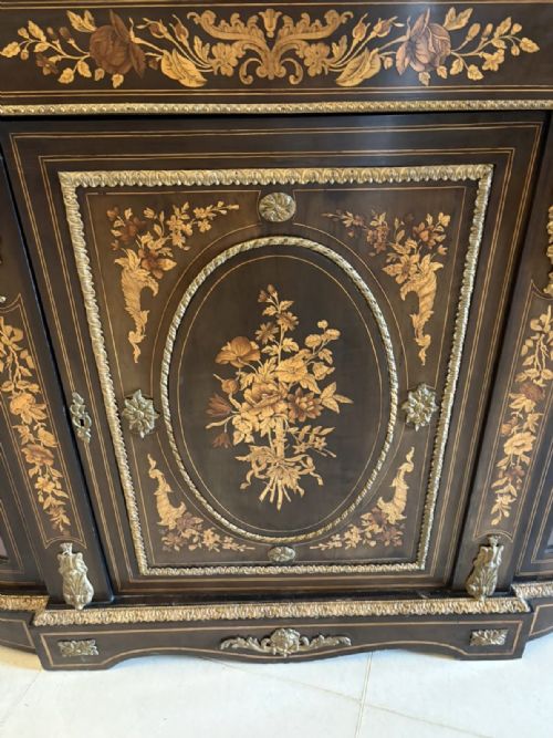 OUTSTANDING QUALITY ANTIQUE VICTORIAN EBONISED AND INLAID FLORAL MARQUETRY CREDENZASIDEBOARD - ADDITIONAL PHOTO 15