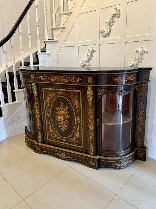 OUTSTANDING QUALITY ANTIQUE VICTORIAN EBONISED AND INLAID FLORAL MARQUETRY CREDENZASIDEBOARD - ADDITIONAL PHOTO 16