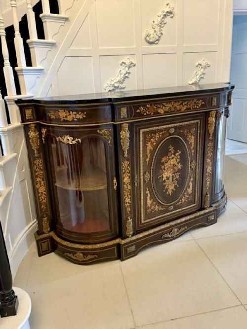 OUTSTANDING QUALITY ANTIQUE VICTORIAN EBONISED AND INLAID FLORAL MARQUETRY CREDENZASIDEBOARD - ADDITIONAL PHOTO 17