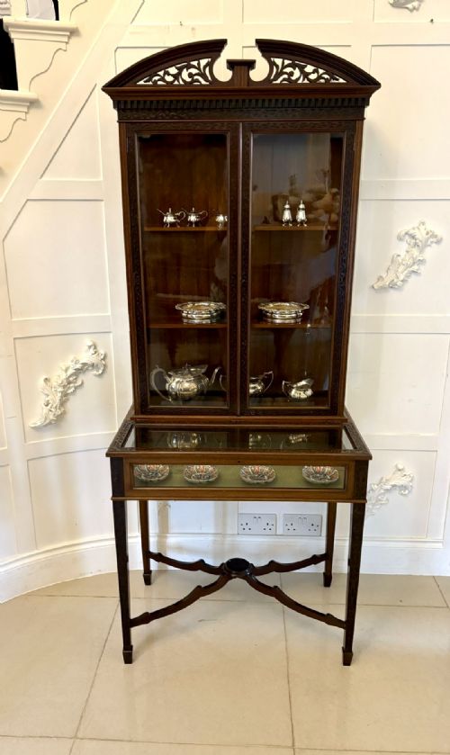 fig 1. Antique Victorian Quality Carved Mahogany Bijouterie Display Cabinet