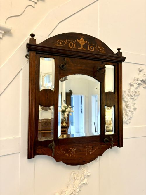 Antique Edwardian Quality Inlaid Rosewood Wall/hall Mirror