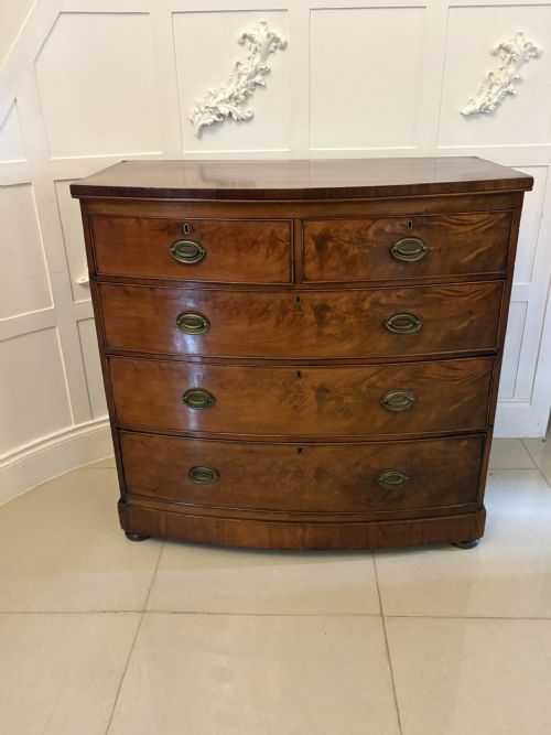 Antique Victorian Quality Figured Mahogany Bow Fronted Chest of 5 Drawers