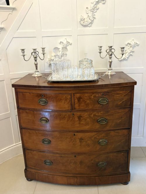 fig 1. Antique Victorian Quality Figured Mahogany Bow Fronted Chest of 5 Drawers