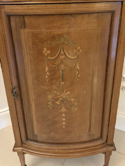 SUPERB QUALITY ANTIQUE EDWARDIAN MAHOGANY INLAID BOW FRONTED SIDE CABINET - ADDITIONAL PHOTO 5