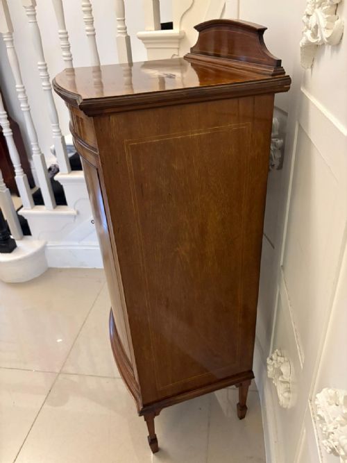 SUPERB QUALITY ANTIQUE EDWARDIAN MAHOGANY INLAID BOW FRONTED SIDE CABINET - ADDITIONAL PHOTO 8