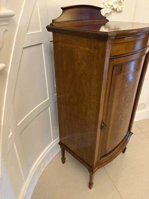 SUPERB QUALITY ANTIQUE EDWARDIAN MAHOGANY INLAID BOW FRONTED SIDE CABINET - ADDITIONAL PHOTO 9