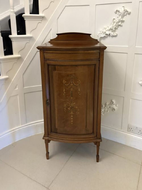 SUPERB QUALITY ANTIQUE EDWARDIAN MAHOGANY INLAID BOW FRONTED SIDE CABINET - ADDITIONAL PHOTO 10