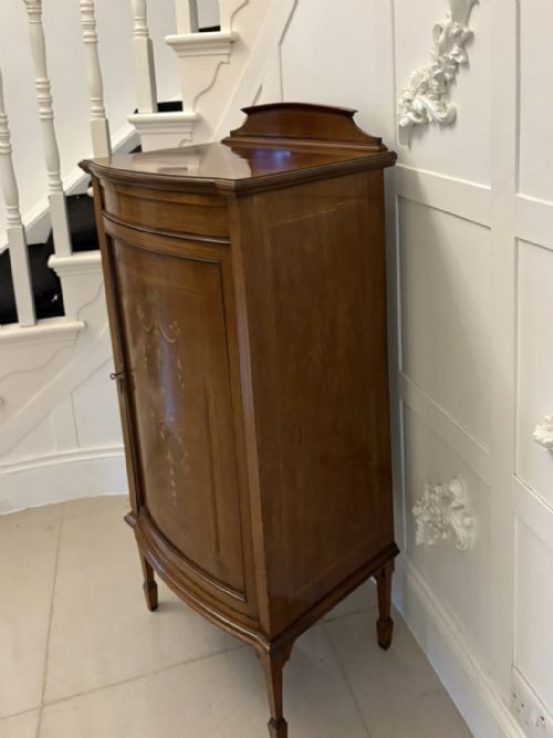 SUPERB QUALITY ANTIQUE EDWARDIAN MAHOGANY INLAID BOW FRONTED SIDE CABINET - ADDITIONAL PHOTO 11