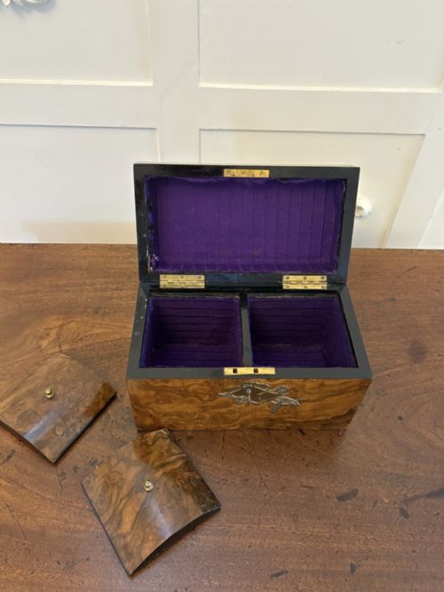 OUTSTANDING QUALITY ANTIQUE VICTORIAN BURR WALNUT TEA CADDY - ADDITIONAL PHOTO 3