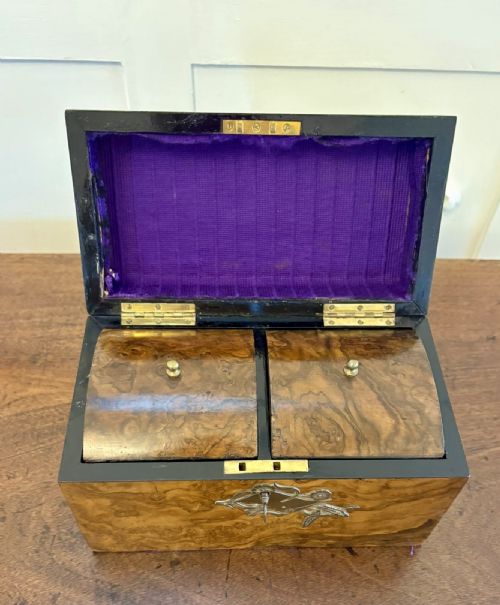 OUTSTANDING QUALITY ANTIQUE VICTORIAN BURR WALNUT TEA CADDY - ADDITIONAL PHOTO 8