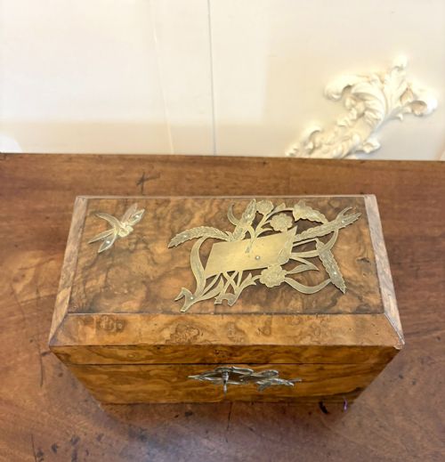 OUTSTANDING QUALITY ANTIQUE VICTORIAN BURR WALNUT TEA CADDY - ADDITIONAL PHOTO 10