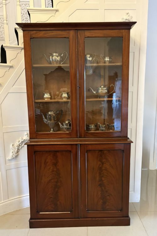 ANTIQUE VICTORIAN QUALITY FIGURED MAHOGANY BOOKCASE - ADDITIONAL PHOTO 2