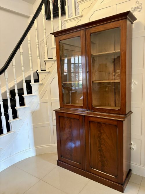 ANTIQUE VICTORIAN QUALITY FIGURED MAHOGANY BOOKCASE - ADDITIONAL PHOTO 8