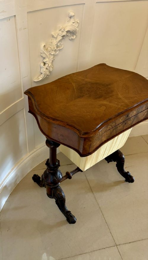 fig 1. Outstanding Quality Antique Victorian Burr Walnut Sewing and Writing/Lamp Table