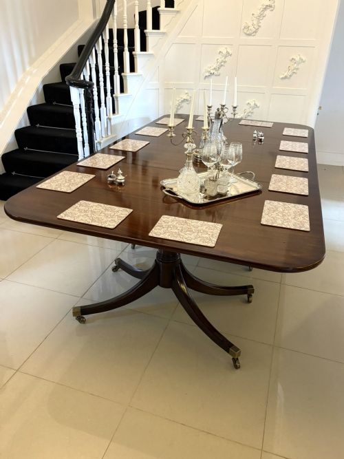 fig 1. Large Antique Edwardian 18 Seater Superb Quality Figured Mahogany 3 Pilar Dining Table