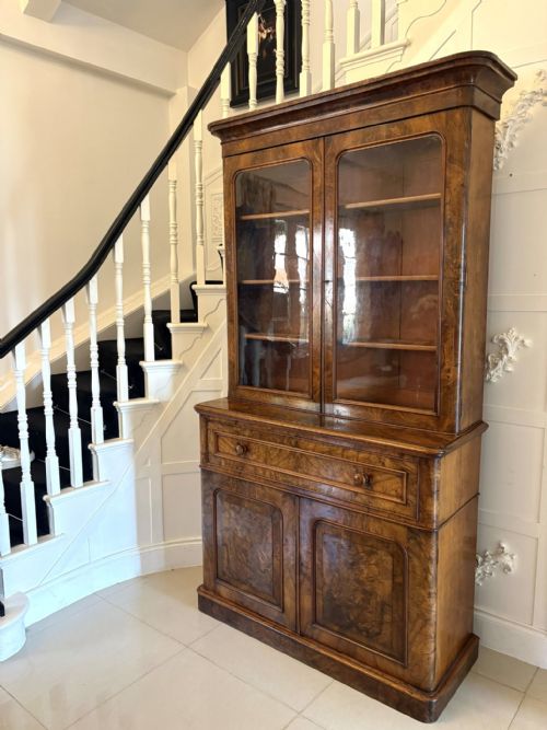 ANTIQUE VICTORIAN OUTSTANDING QUALITY BURR WALNUT SECRETAIRE BOOKCASE - ADDITIONAL PHOTO 3