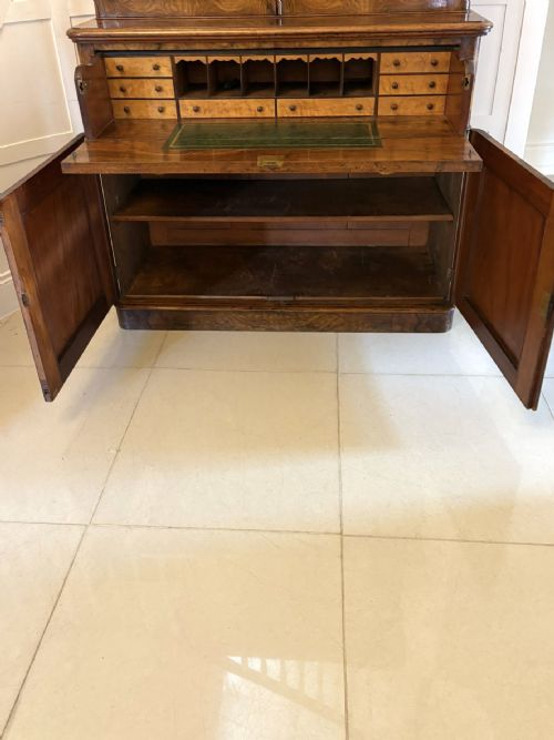 ANTIQUE VICTORIAN OUTSTANDING QUALITY BURR WALNUT SECRETAIRE BOOKCASE - ADDITIONAL PHOTO 4