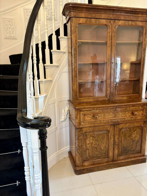 ANTIQUE VICTORIAN OUTSTANDING QUALITY BURR WALNUT SECRETAIRE BOOKCASE - ADDITIONAL PHOTO 6