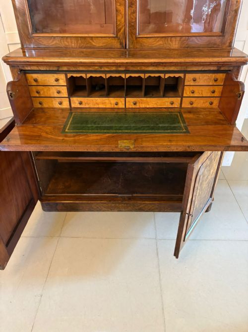 ANTIQUE VICTORIAN OUTSTANDING QUALITY BURR WALNUT SECRETAIRE BOOKCASE - ADDITIONAL PHOTO 8