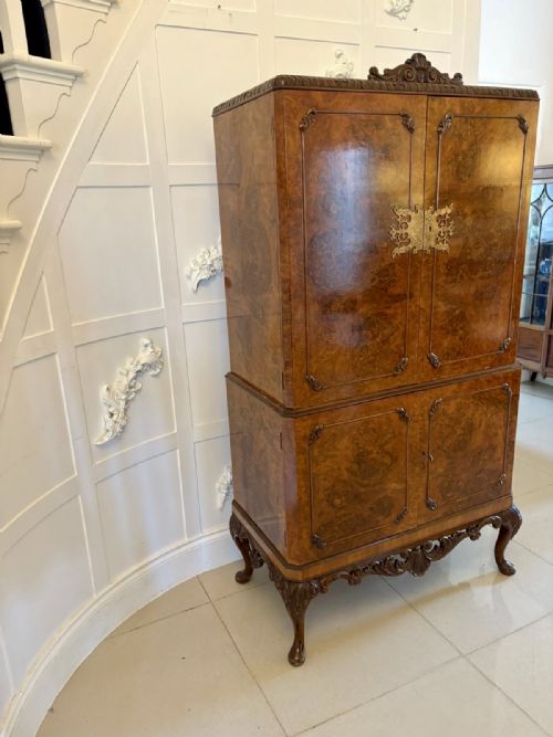 OUTSTANDING QUALITY ANTIQUE BURR WALNUT COCKTAIL CABINET - ADDITIONAL PHOTO 4