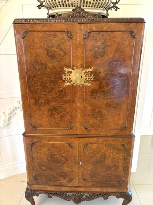 OUTSTANDING QUALITY ANTIQUE BURR WALNUT COCKTAIL CABINET - ADDITIONAL PHOTO 11