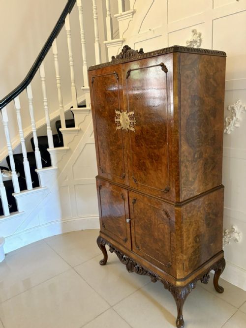 OUTSTANDING QUALITY ANTIQUE BURR WALNUT COCKTAIL CABINET - ADDITIONAL PHOTO 13