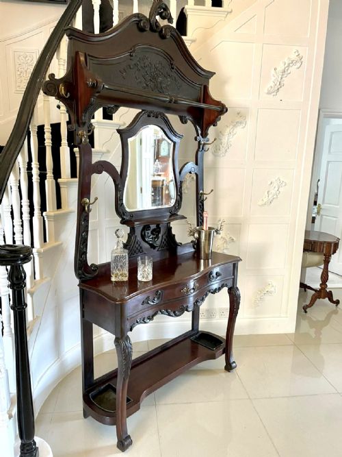 QUALITY ANTIQUE 19TH CENTURY VICTORIAN CARVED MAHOGANY HALL STAND - ADDITIONAL PHOTO 3