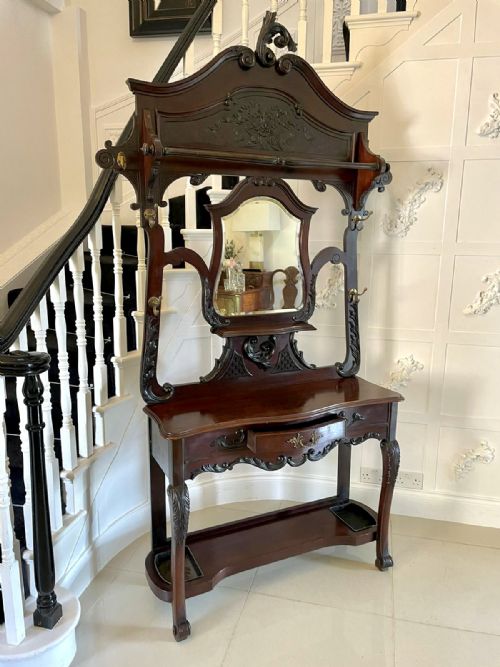 QUALITY ANTIQUE 19TH CENTURY VICTORIAN CARVED MAHOGANY HALL STAND - ADDITIONAL PHOTO 8