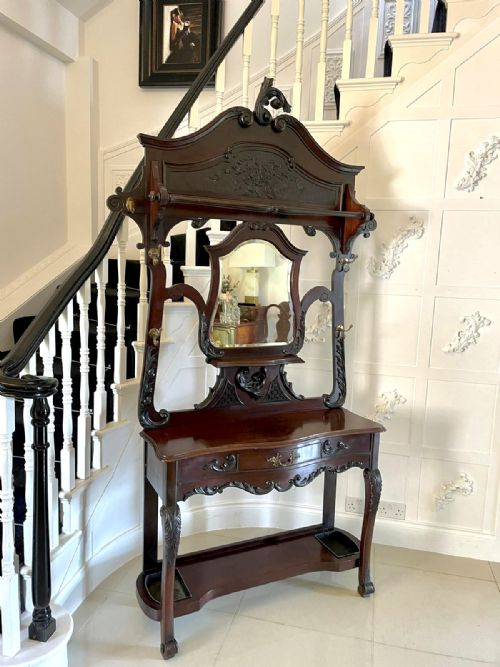 QUALITY ANTIQUE 19TH CENTURY VICTORIAN CARVED MAHOGANY HALL STAND - ADDITIONAL PHOTO 9