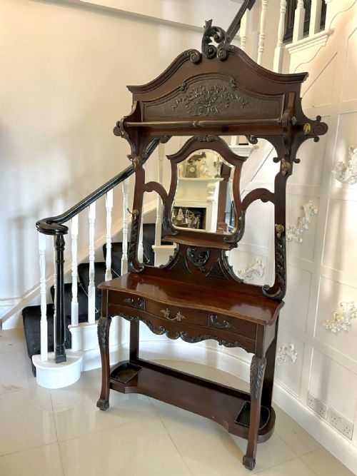 QUALITY ANTIQUE 19TH CENTURY VICTORIAN CARVED MAHOGANY HALL STAND - ADDITIONAL PHOTO 11