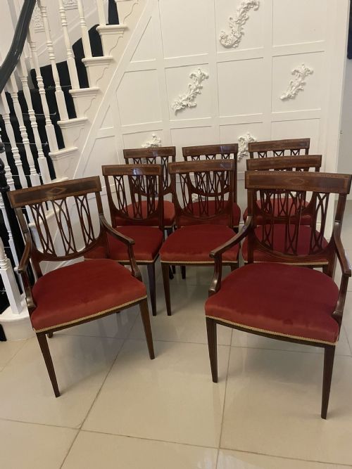 Exceptional Quality Antique Set of Eight Victorian Inlaid Carved Mahogany Dining Chairs