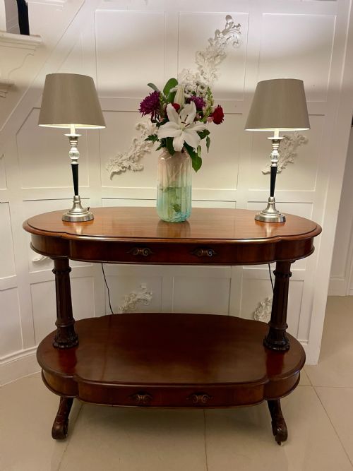 LARGE ANTIQUE MAHOGANY OVAL SHAPED FREESTANDING SERVINGCONSOLE TABLE - ADDITIONAL PHOTO 14