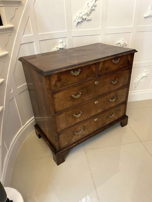 Outstanding Original George I Antique Quality Figured Walnut Chest of Drawers
