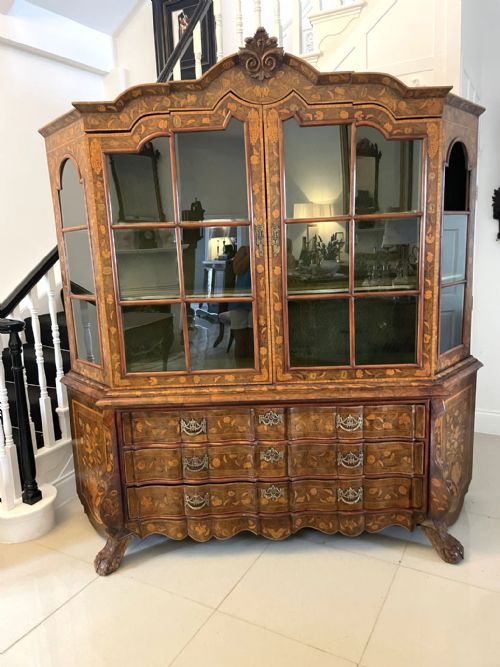 Extremely Large Antique Early 19th Century Quality Burr Walnut Dutch Floral Marquetry Inlaid Display Cabinet