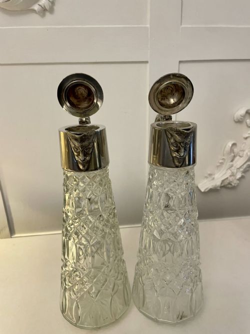 PAIR OF ANTIQUE EDWARDIAN QUALITY SILVER PLATED AND CUT GLASS CLARET JUGS - ADDITIONAL PHOTO 4
