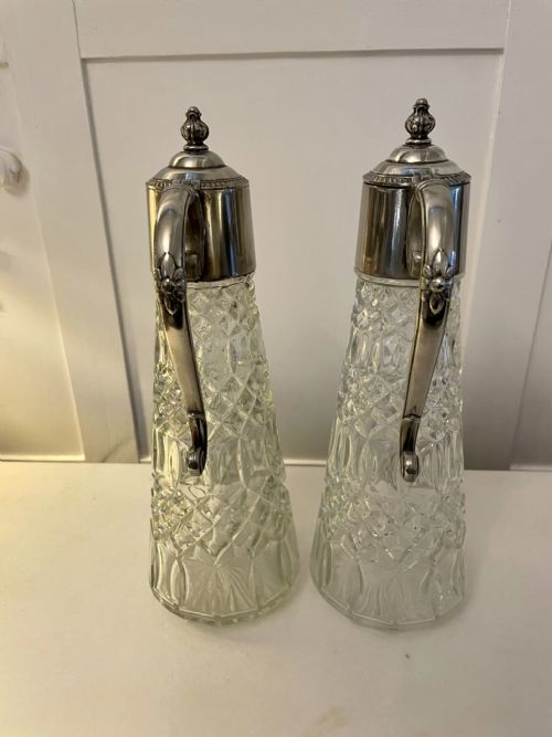 PAIR OF ANTIQUE EDWARDIAN QUALITY SILVER PLATED AND CUT GLASS CLARET JUGS - ADDITIONAL PHOTO 7