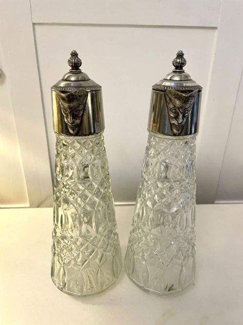 PAIR OF ANTIQUE EDWARDIAN QUALITY SILVER PLATED AND CUT GLASS CLARET JUGS - ADDITIONAL PHOTO 8