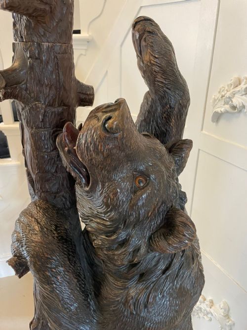 MAGNIFICENT EXHIBITION QUALITY ANTIQUE BLACK FOREST BEAR OAK TREE HALL STAND - ADDITIONAL PHOTO 12
