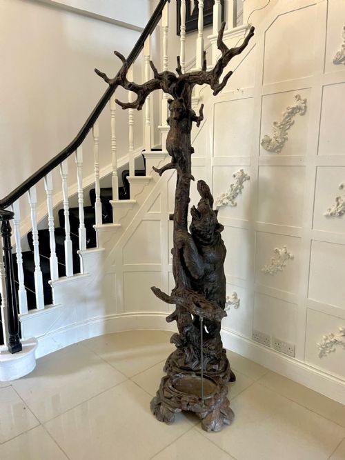MAGNIFICENT EXHIBITION QUALITY ANTIQUE BLACK FOREST BEAR OAK TREE HALL STAND - ADDITIONAL PHOTO 14