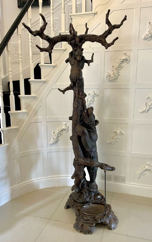 MAGNIFICENT EXHIBITION QUALITY ANTIQUE BLACK FOREST BEAR OAK TREE HALL STAND - ADDITIONAL PHOTO 15