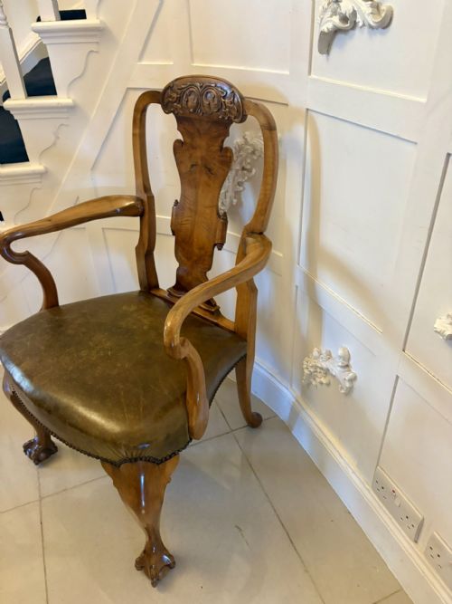 OUTSTANDING QUALITY PAIR OF ANTIQUE VICTORIAN CARVED WALNUT DESK CHAIRS - ADDITIONAL PHOTO 3