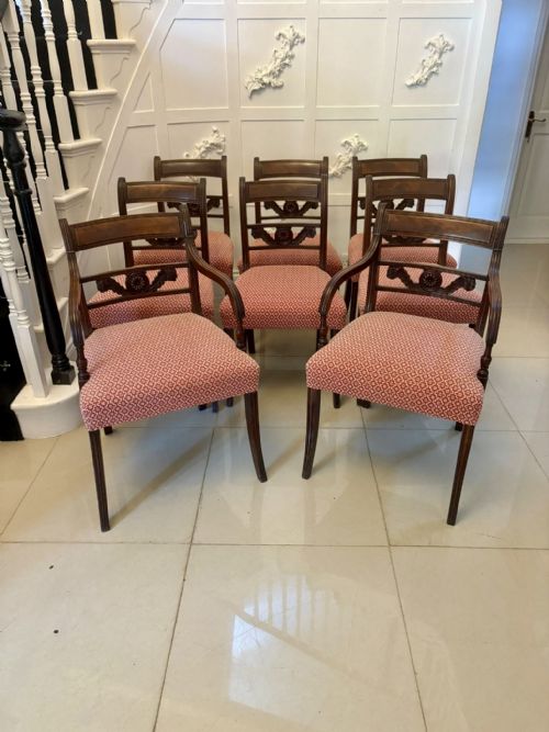 Outstanding Quality Set of 8 Antique Regency Mahogany Dining Chairs