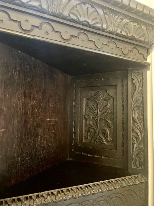 LARGE ANTIQUE VICTORIAN CARVED OAK SIDE CABINET - ADDITIONAL PHOTO 8