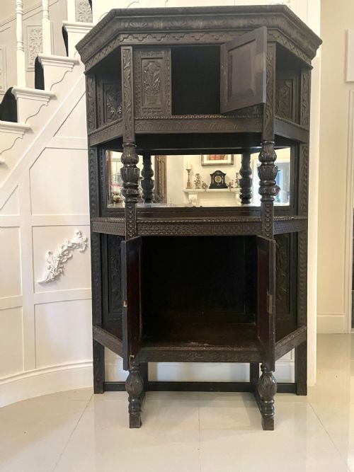 LARGE ANTIQUE VICTORIAN CARVED OAK SIDE CABINET - ADDITIONAL PHOTO 12