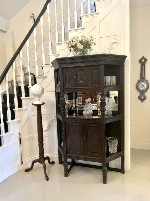 LARGE ANTIQUE VICTORIAN CARVED OAK SIDE CABINET - ADDITIONAL PHOTO 14