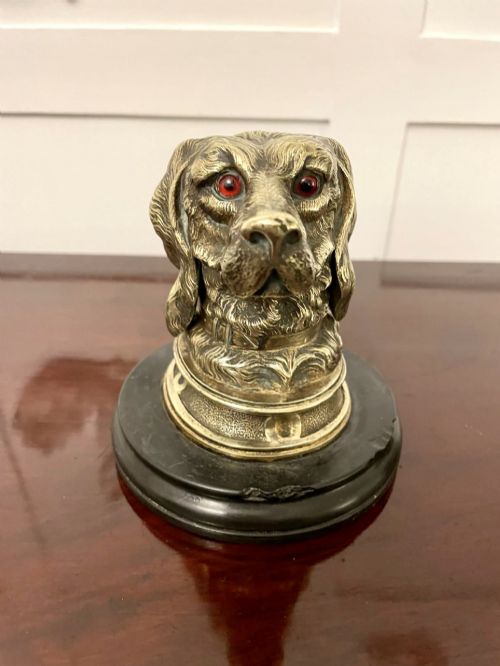 Unusual Antique Victorian Quality Brass Inkwell