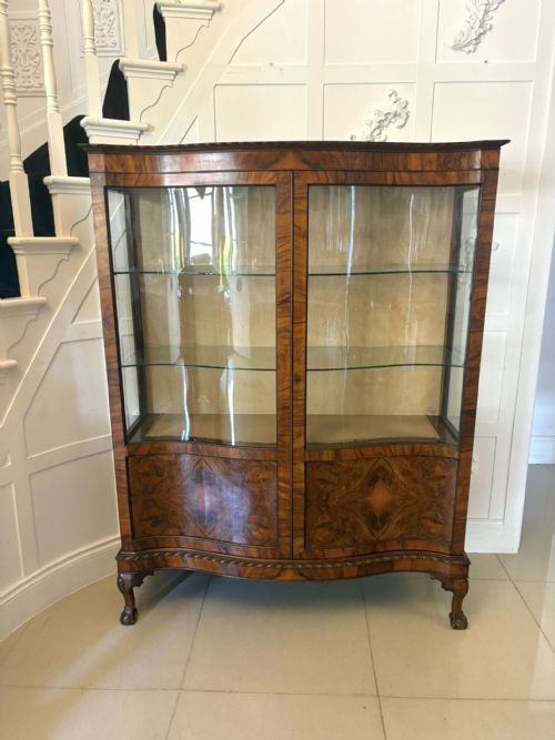 Antique Edwardian Quality Burr Walnut Display Cabinet